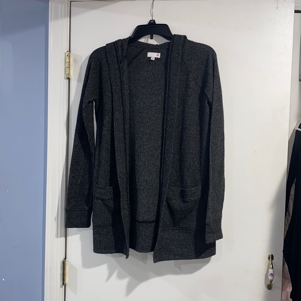 Gray Hooded Cardigan